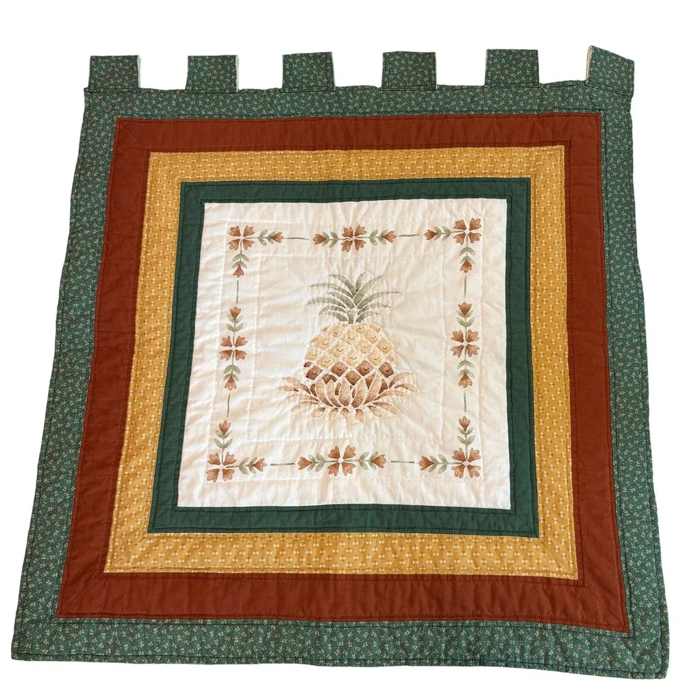 Handmade Quilted Pineapple Wall Hanging Green Orange Mustard Yellow Folk Art